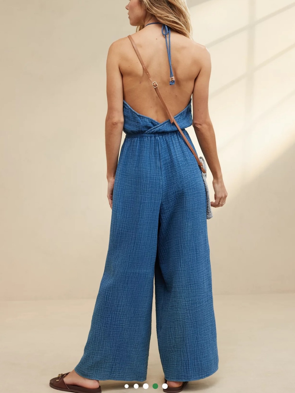 Aerie gauzy blue wide leg halter jumpsuit - Picture 2 of 7